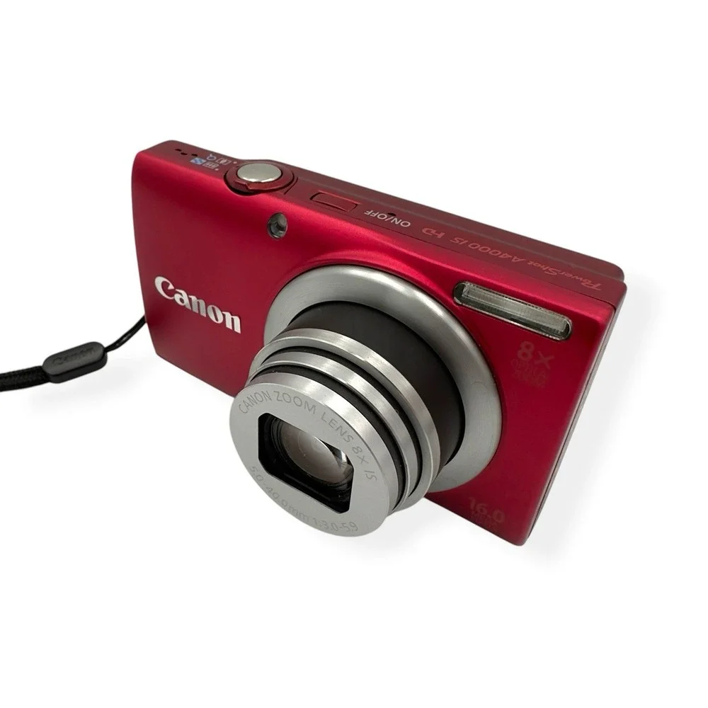 Canon PowerShot A4000 IS RED 16 MP Digital Camera 8x Zoom Charger Battery WORKS